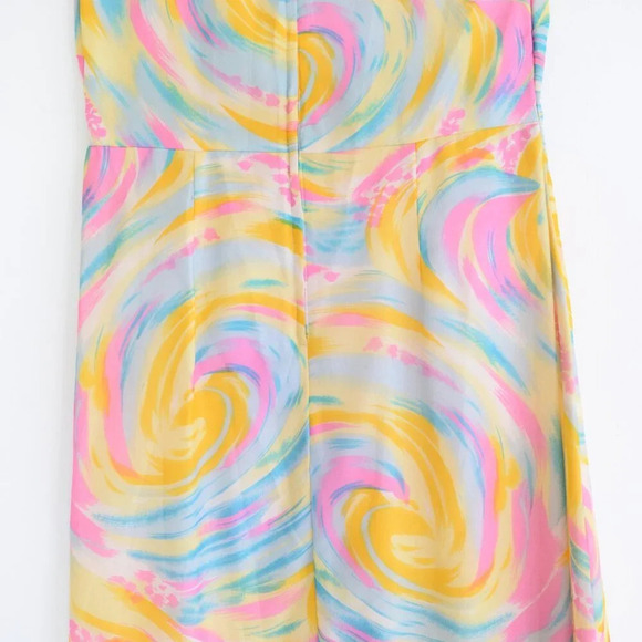 Yellow Teal Pink Tie Dye Sleeveless  Sunset Rainbow Cloud Flowy Maxi Dress M - Picture 12 of 13